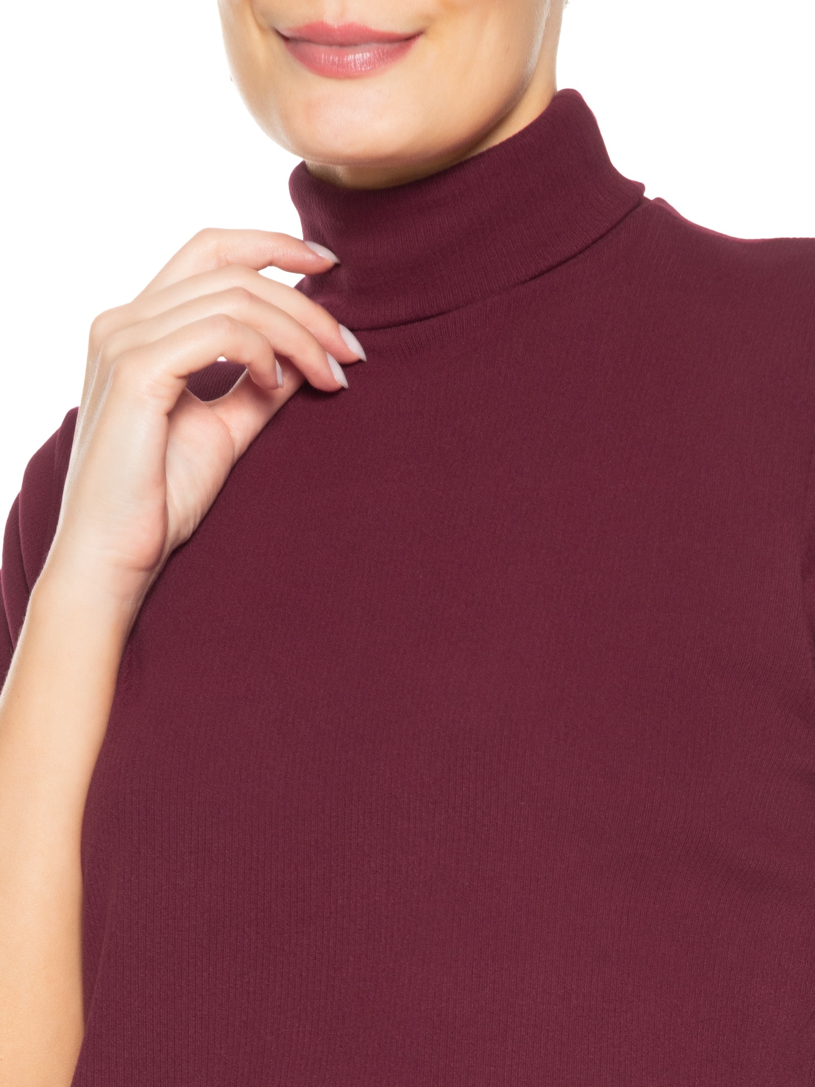 Blusa Feminina Canelada Gola Alta Vinho Basiq