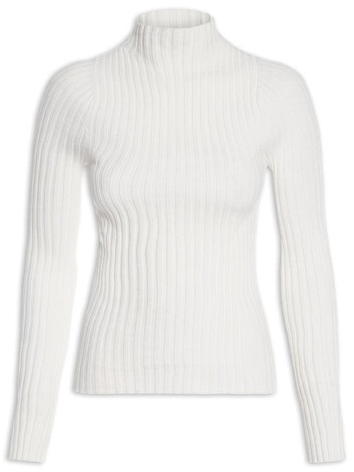 Blusa Feminina Canelada Gola Chaminé - Off White