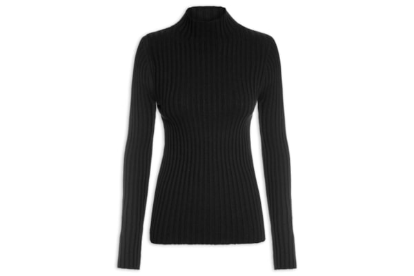 Blusa Feminina Canelada Gola Chaminé - Preto