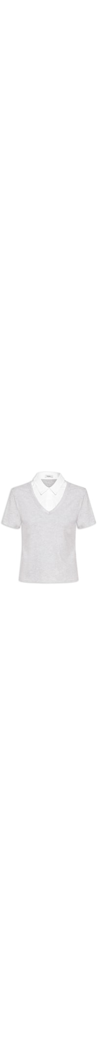 Blusa Feminina Canelada Gola Sobreposta Manga Curta - Cinza