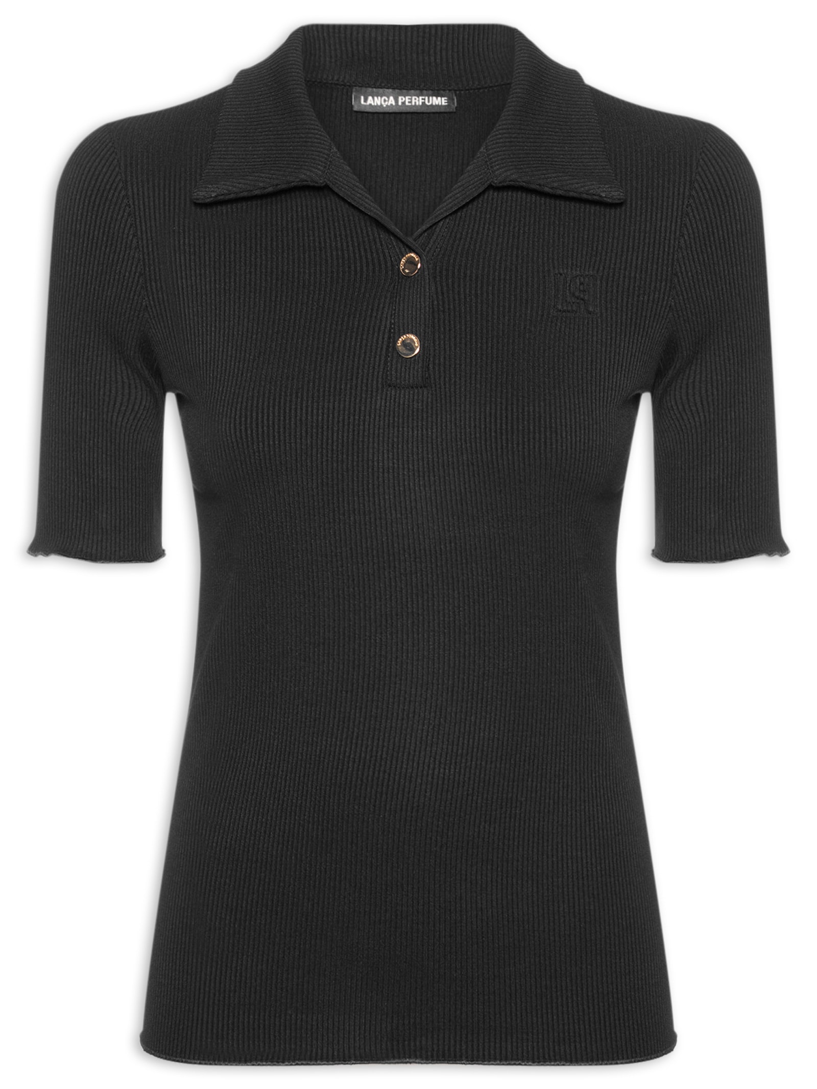 Blusa Feminina Canelada Manga Curta Preto Lança Perfume