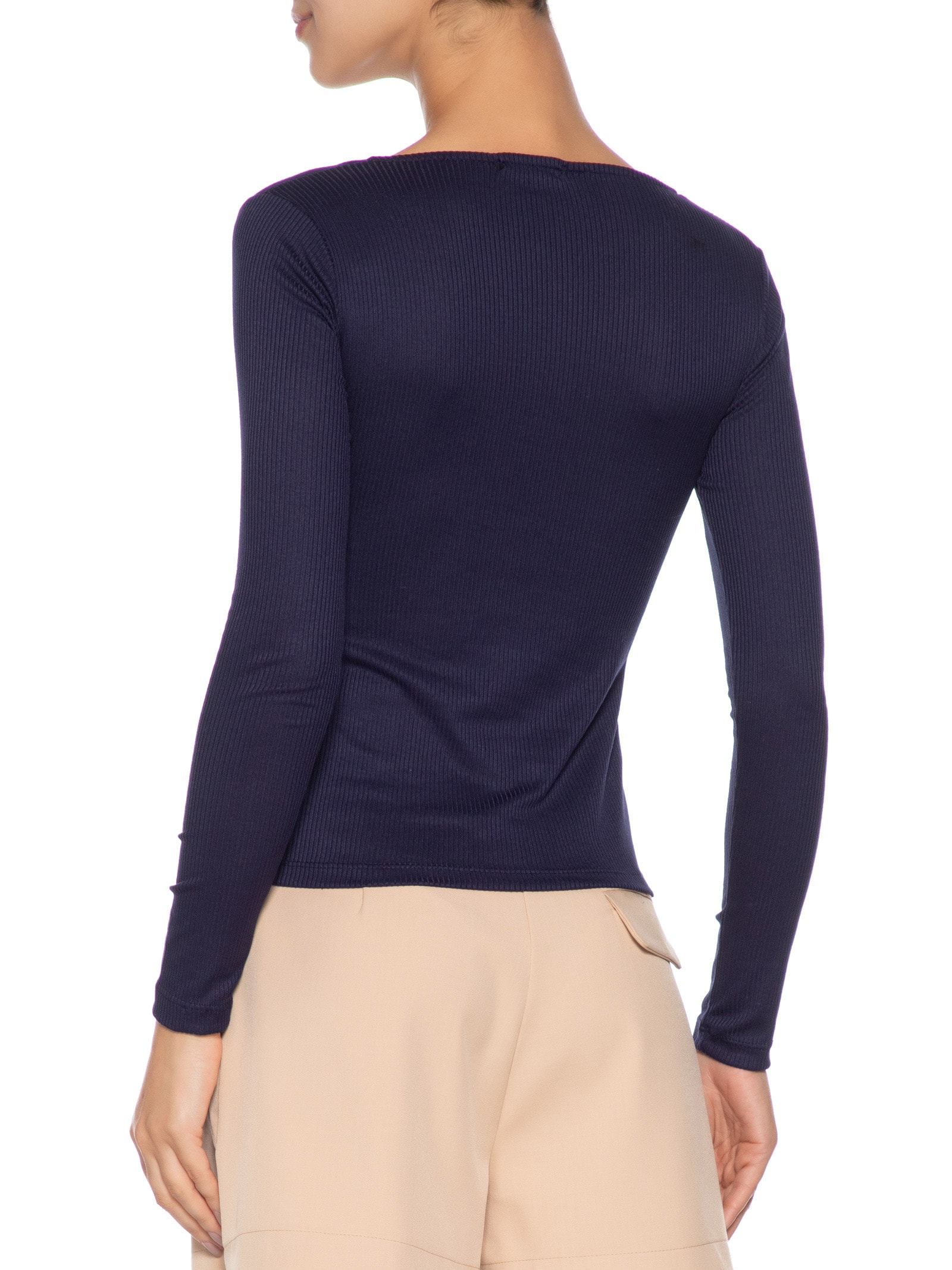 Blusa Feminina Canelada Manga Longa Azul Basiq