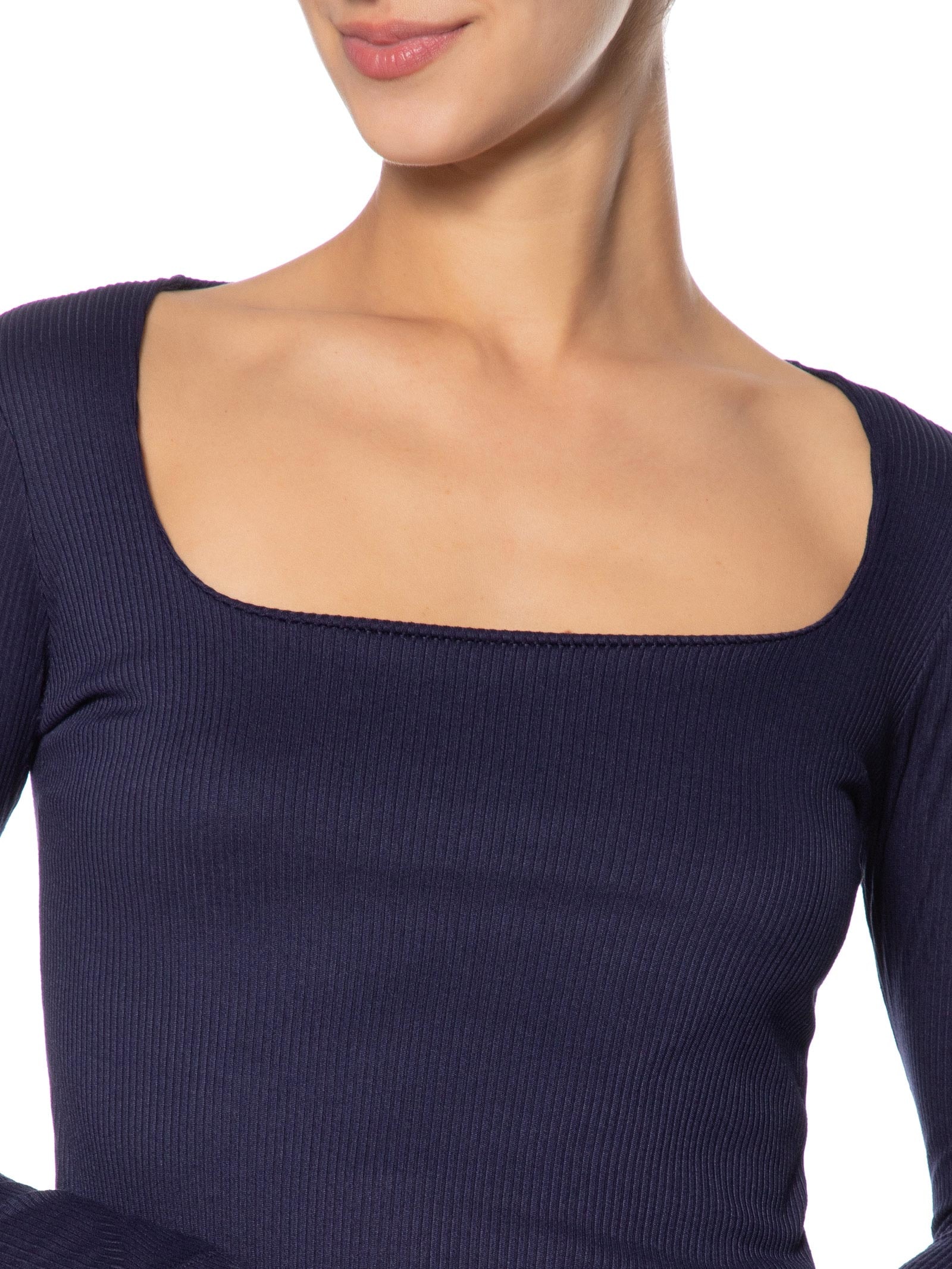 Blusa Feminina Canelada Manga Longa Azul Basiq