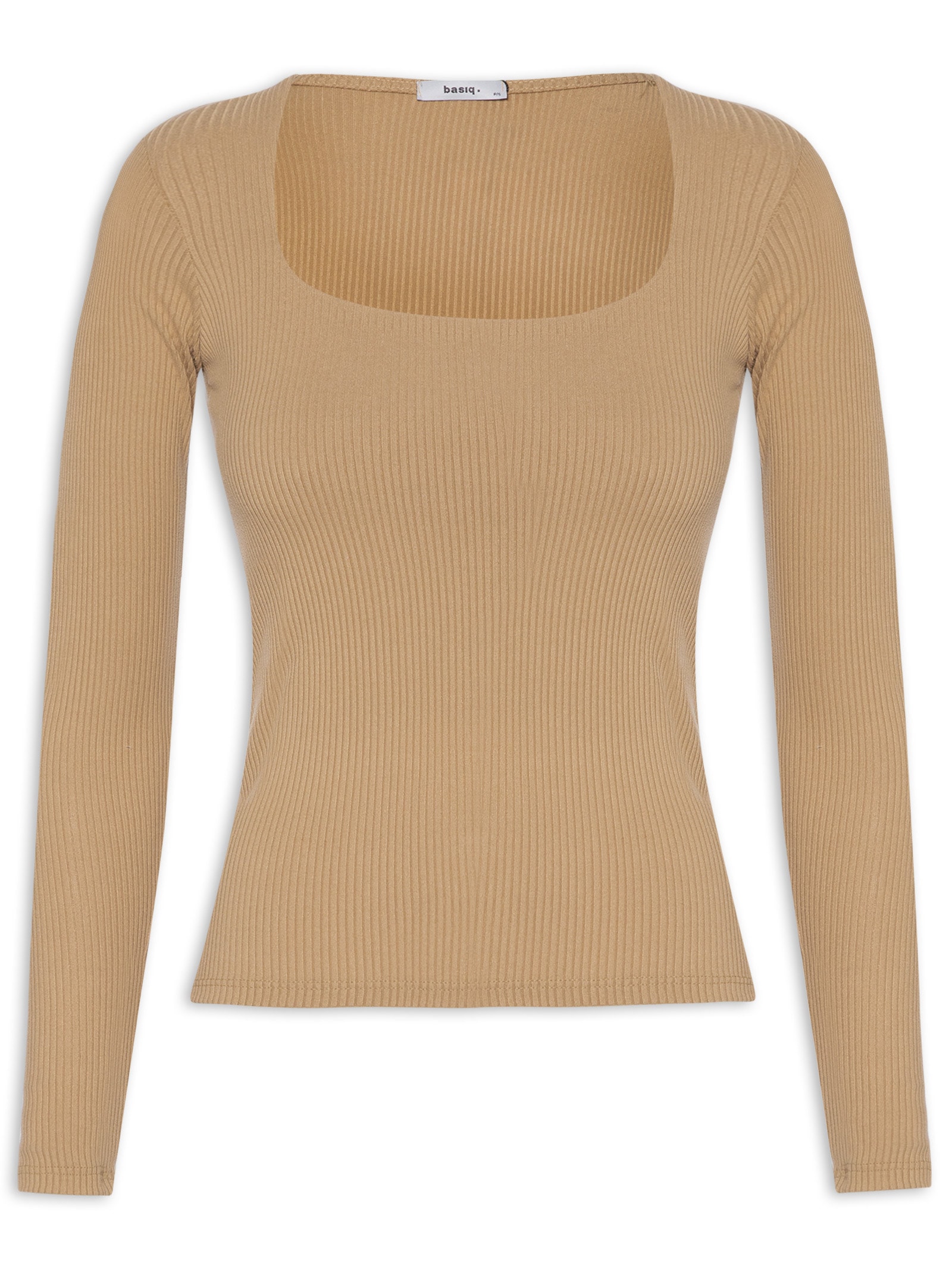 Blusa Feminina Canelada Manga Longa Bege Basiq