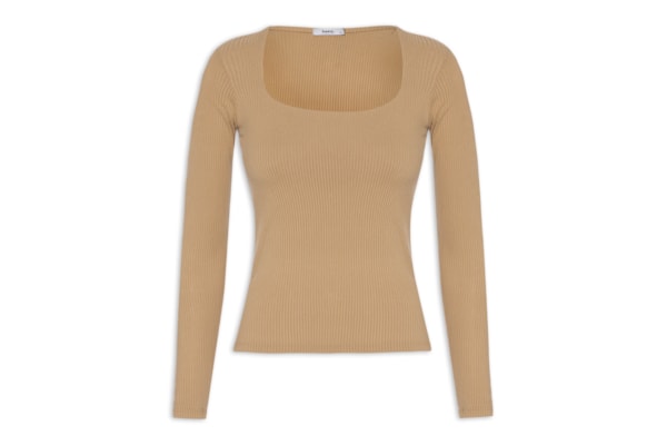 Blusa Feminina Canelada Manga Longa - Bege