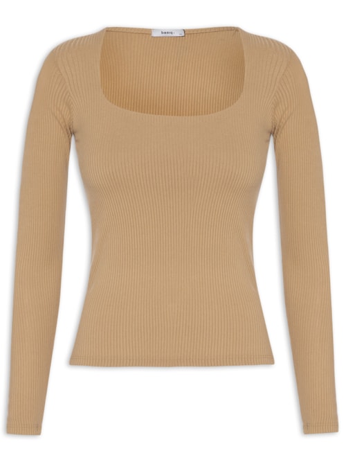 Blusa Feminina Canelada Manga Longa – Bege