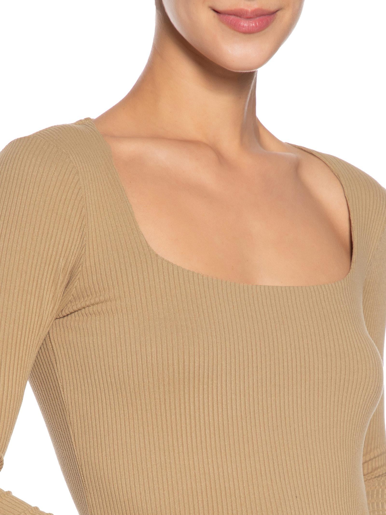 Blusa Feminina Canelada Manga Longa Bege Basiq