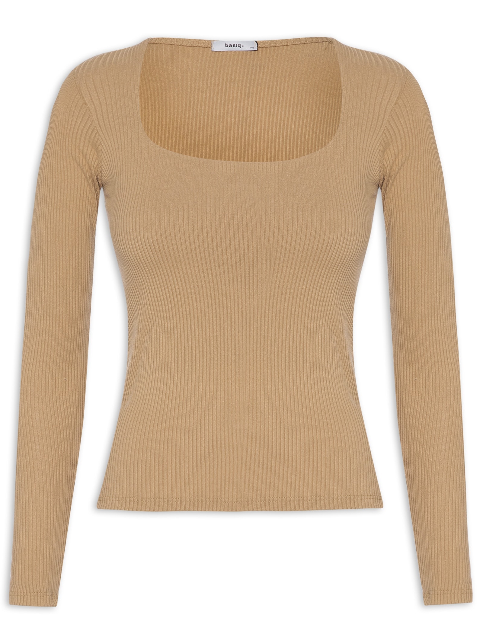 Blusa Feminina Canelada Manga Longa Bege Basiq