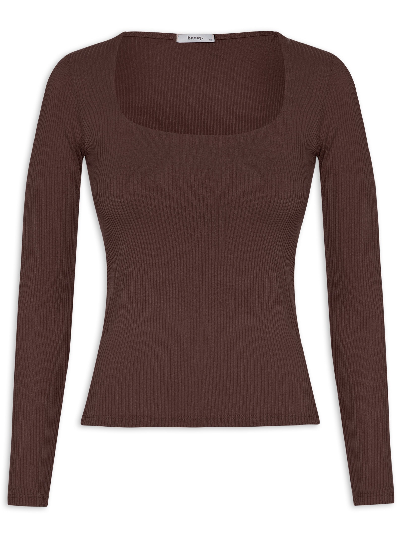 Blusa Feminina Canelada Manga Longa Marrom Basiq