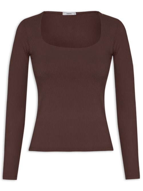 Blusa Feminina Canelada Manga Longa – Marrom