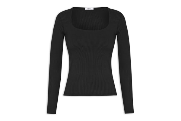 Blusa Feminina Canelada Manga Longa - Preto