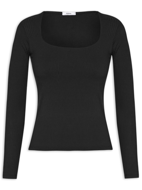 Blusa Feminina Canelada Manga Longa – Preto