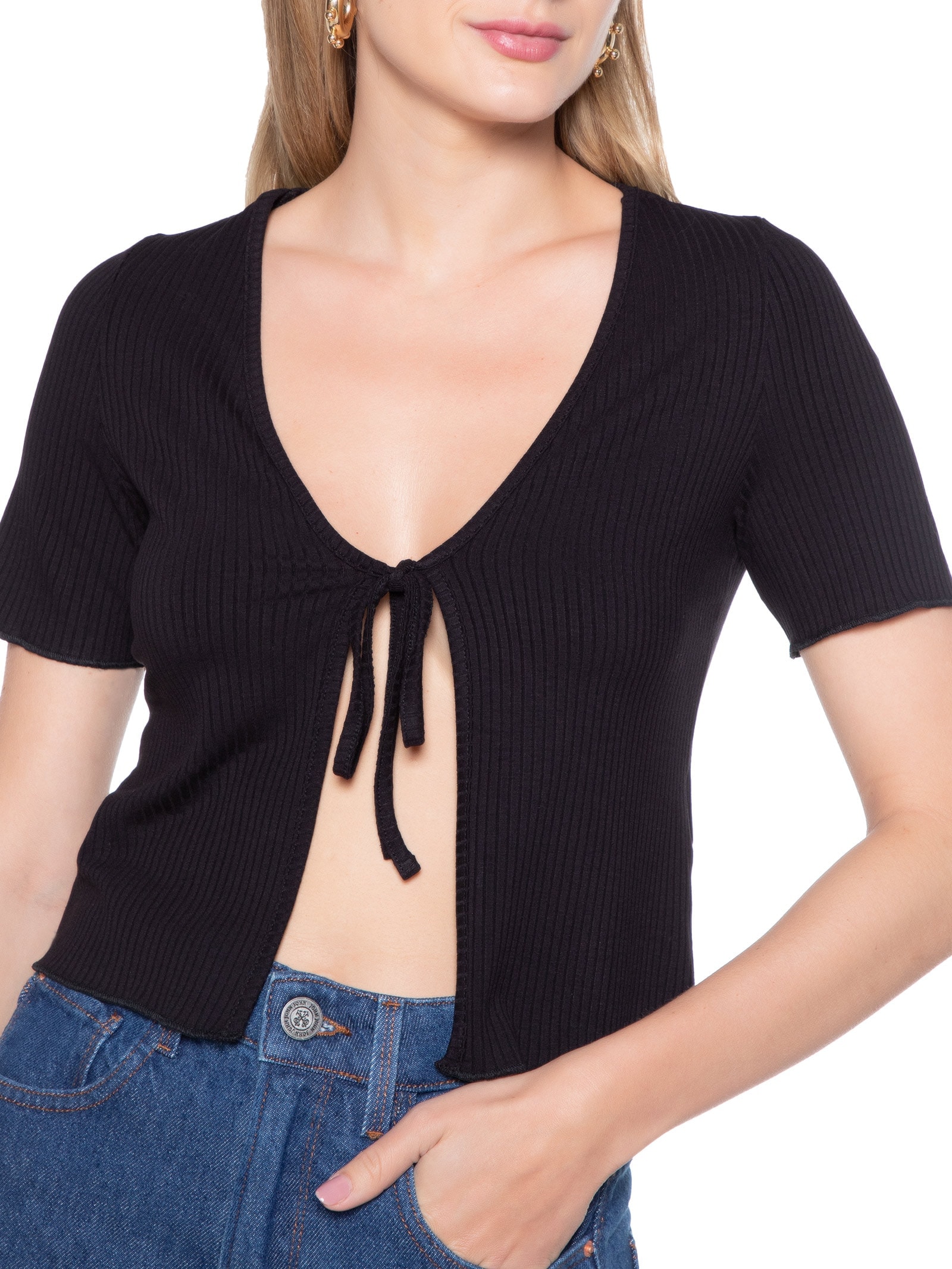 Blusa Feminina Canelada Preto Colcci