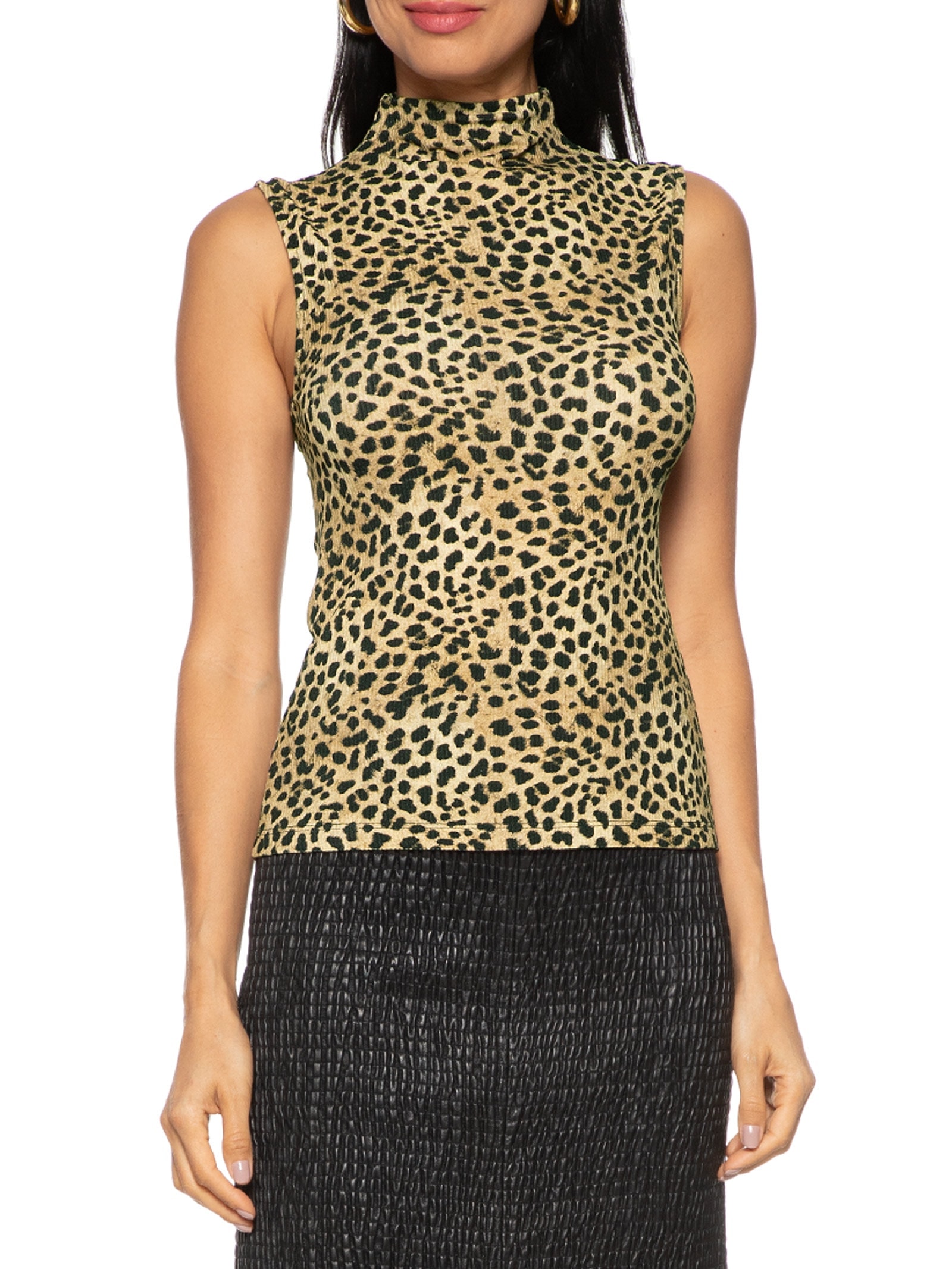 Blusa Feminina Canelada Sem Mangas Estampada Animal Print Lança Perfume