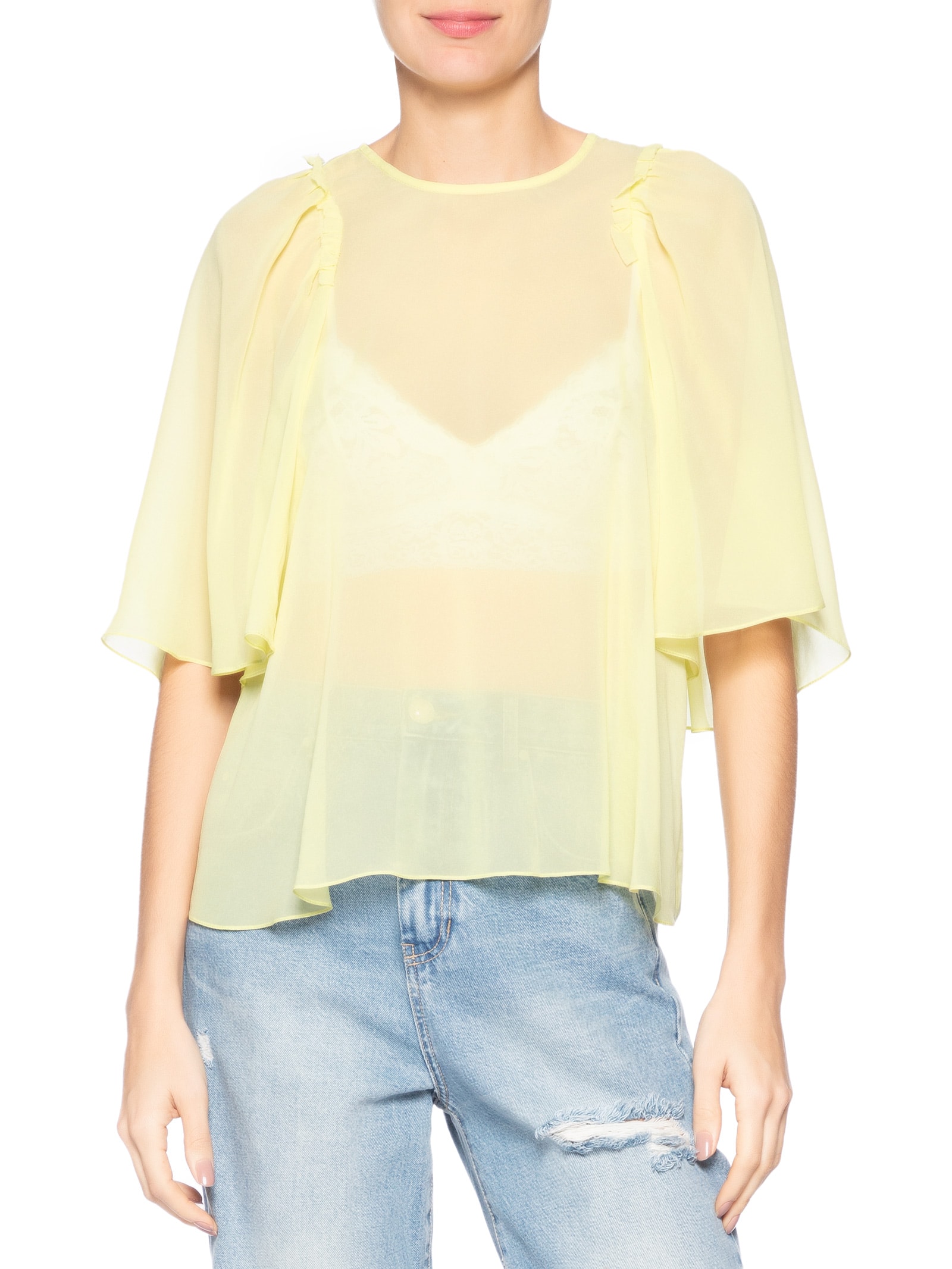 Blusa Feminina Cava Babado Chá Verde Animale