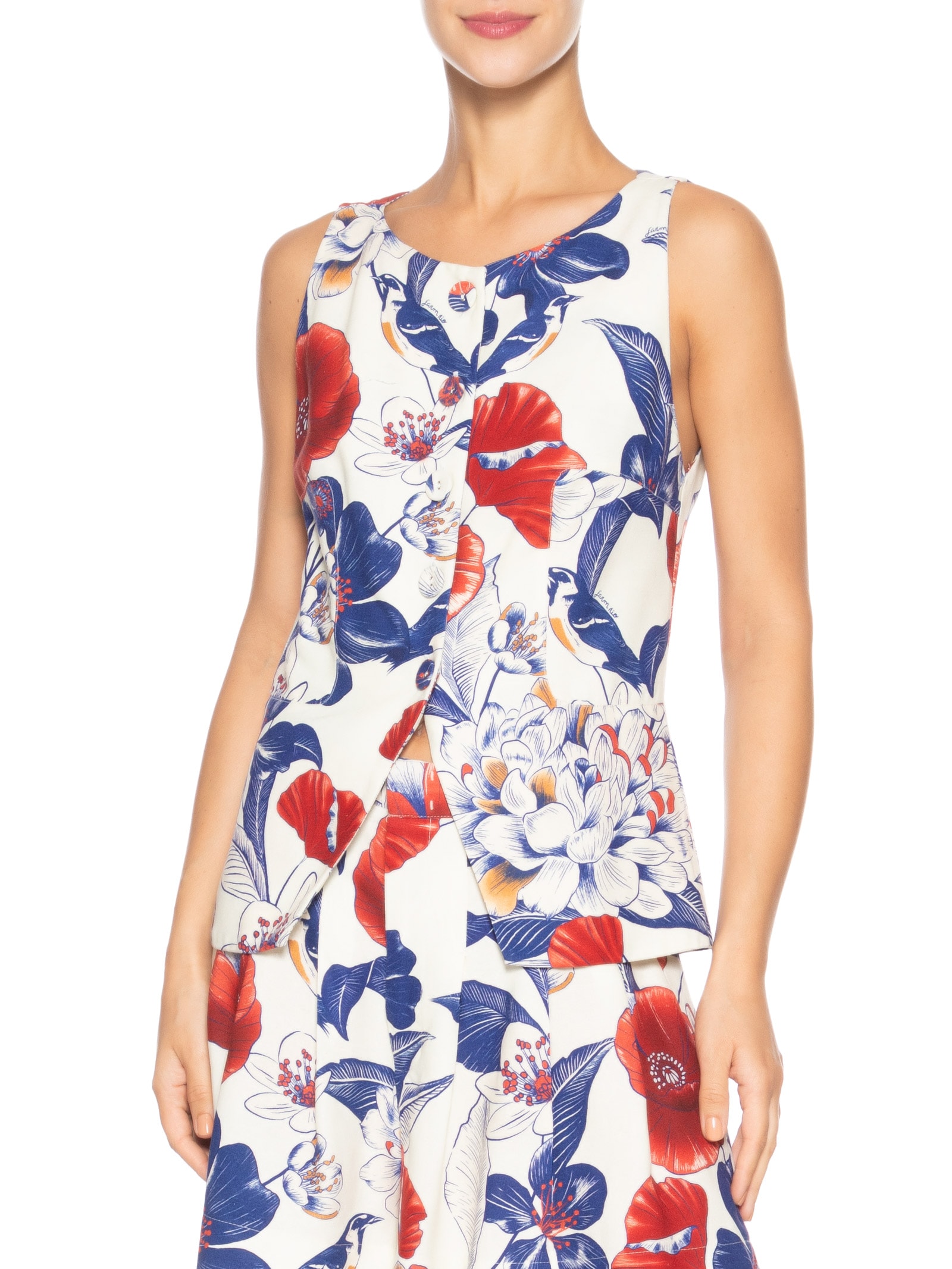 Blusa Feminina Colete Floral Vera Branco Farm