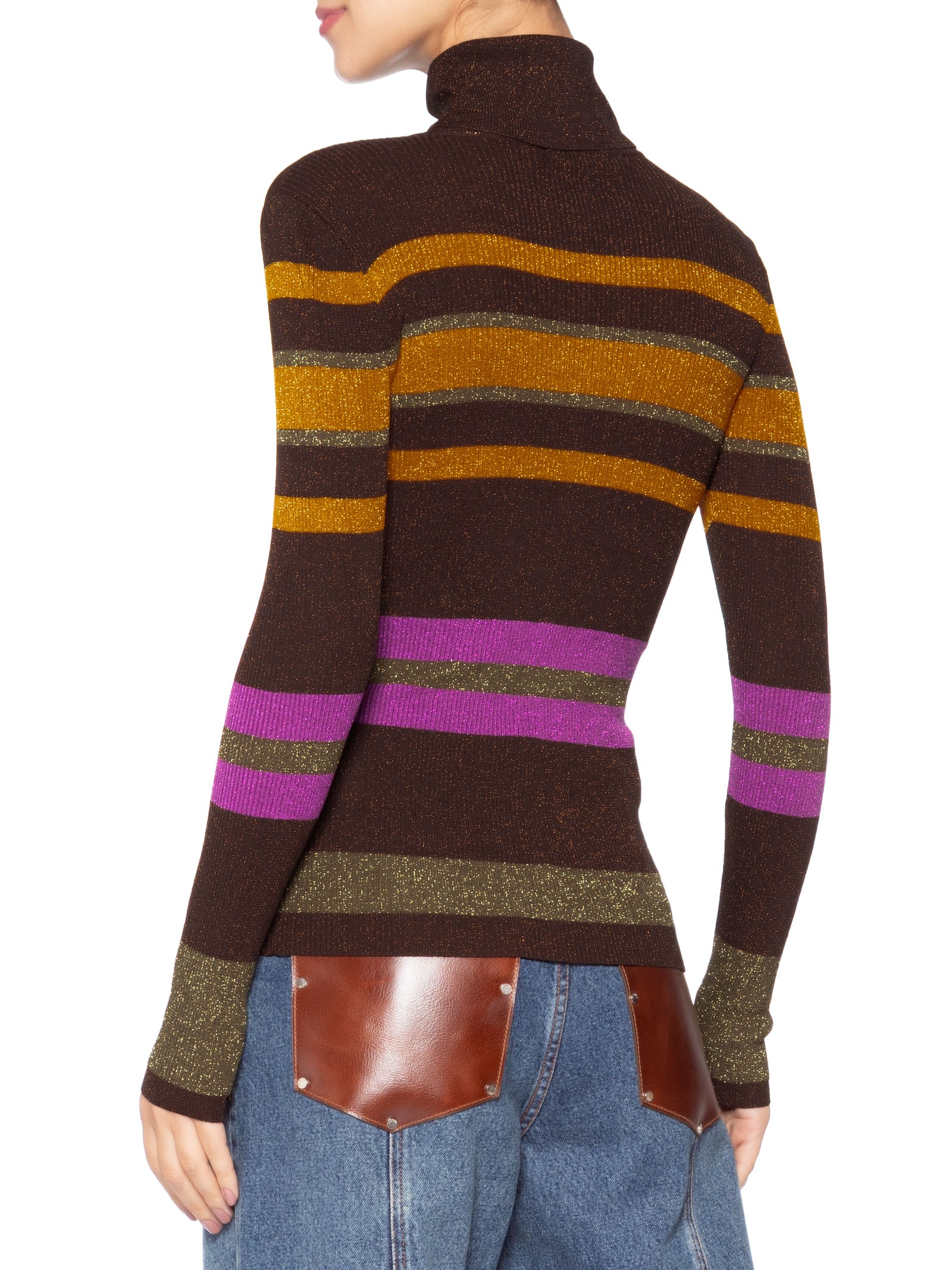 Blusa Feminina Colorido Stripes Tricot Lurex Marrom Animale