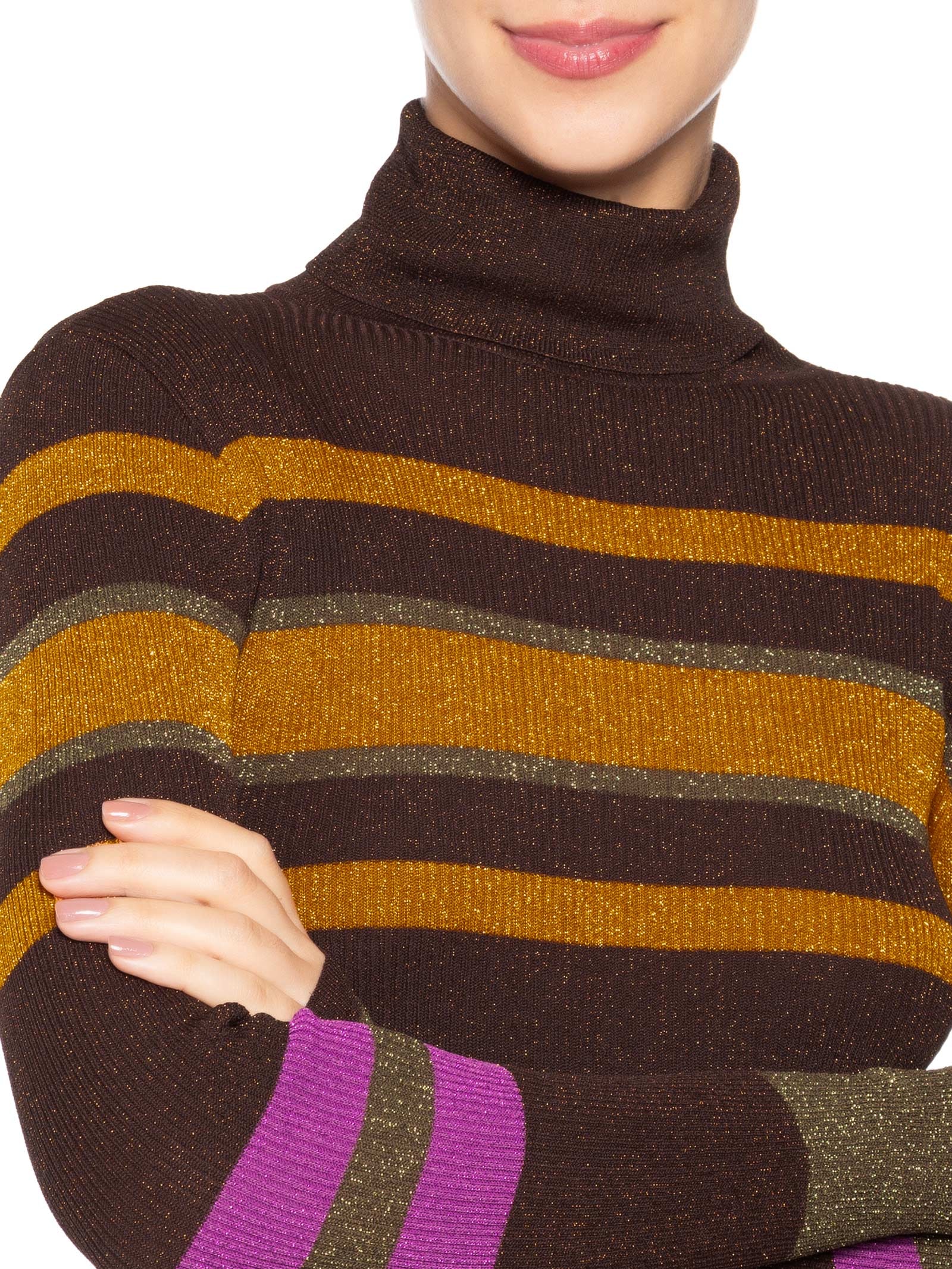 Blusa Feminina Colorido Stripes Tricot Lurex Marrom Animale