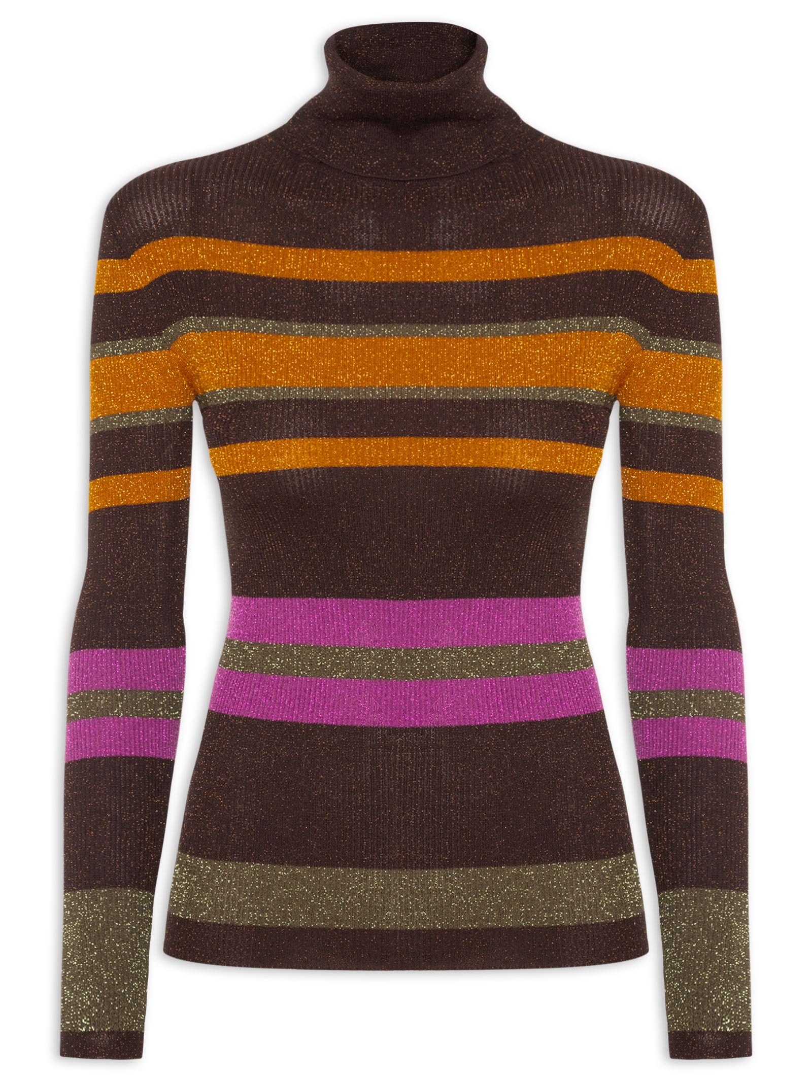 Blusa Feminina Colorido Stripes Tricot Lurex Marrom Animale