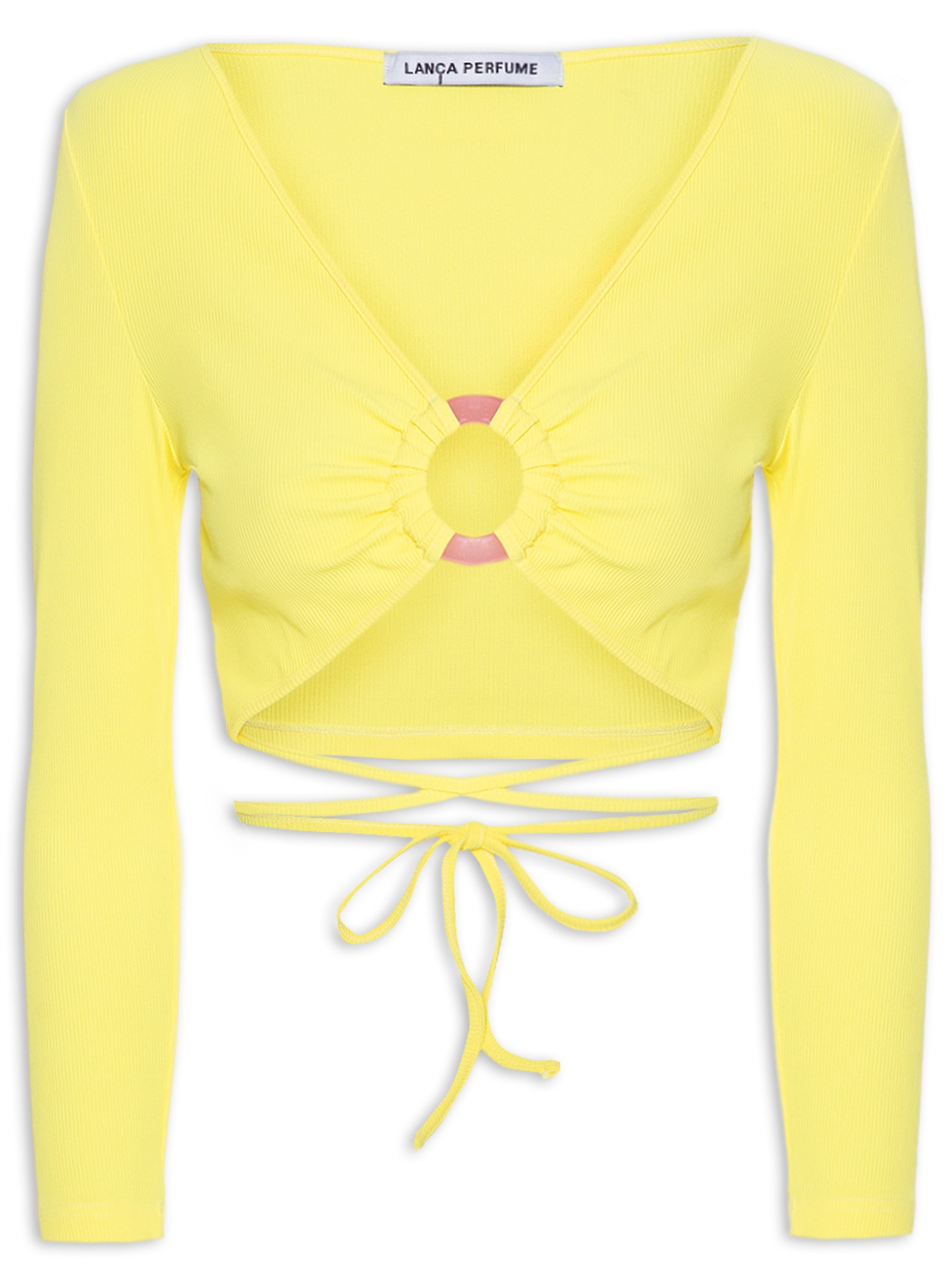 Blusa Feminina Com Amarração Cropped Amarelo Lança Perfume