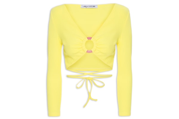 Blusa Feminina Com Amarração Cropped - Amarelo