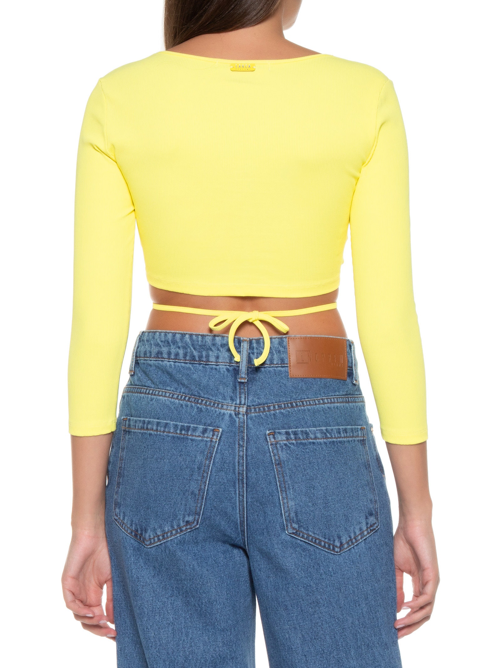Blusa Feminina Com Amarração Cropped Amarelo Lança Perfume