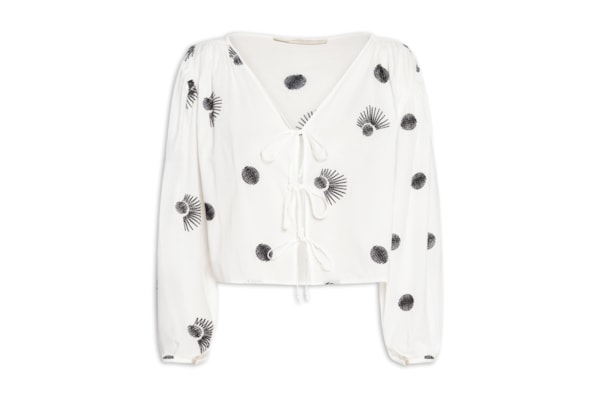Blusa Feminina Com Amarração E Bordado Poá - Branco