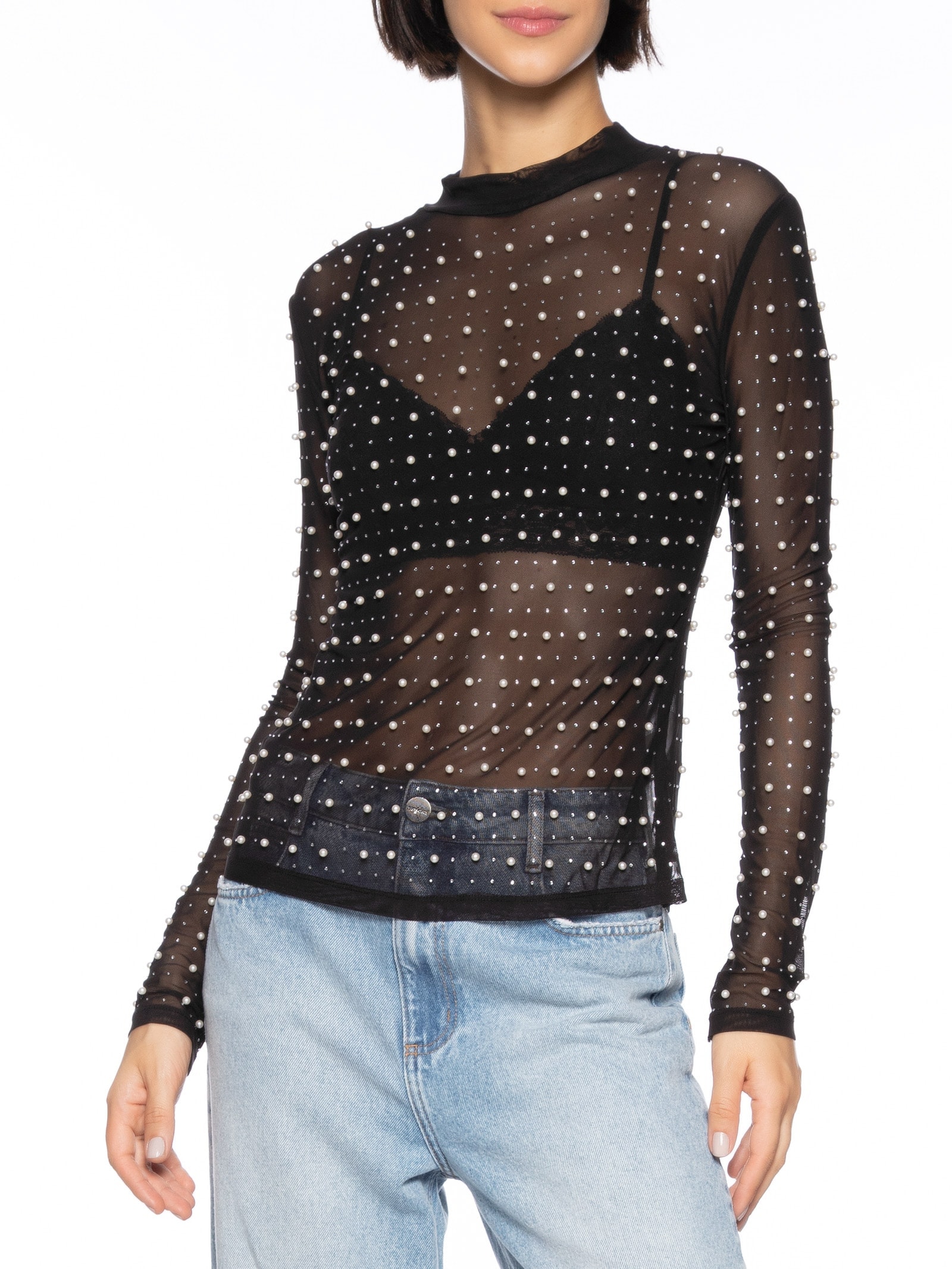 Blusa Feminina com Aplicações Preto Colcci