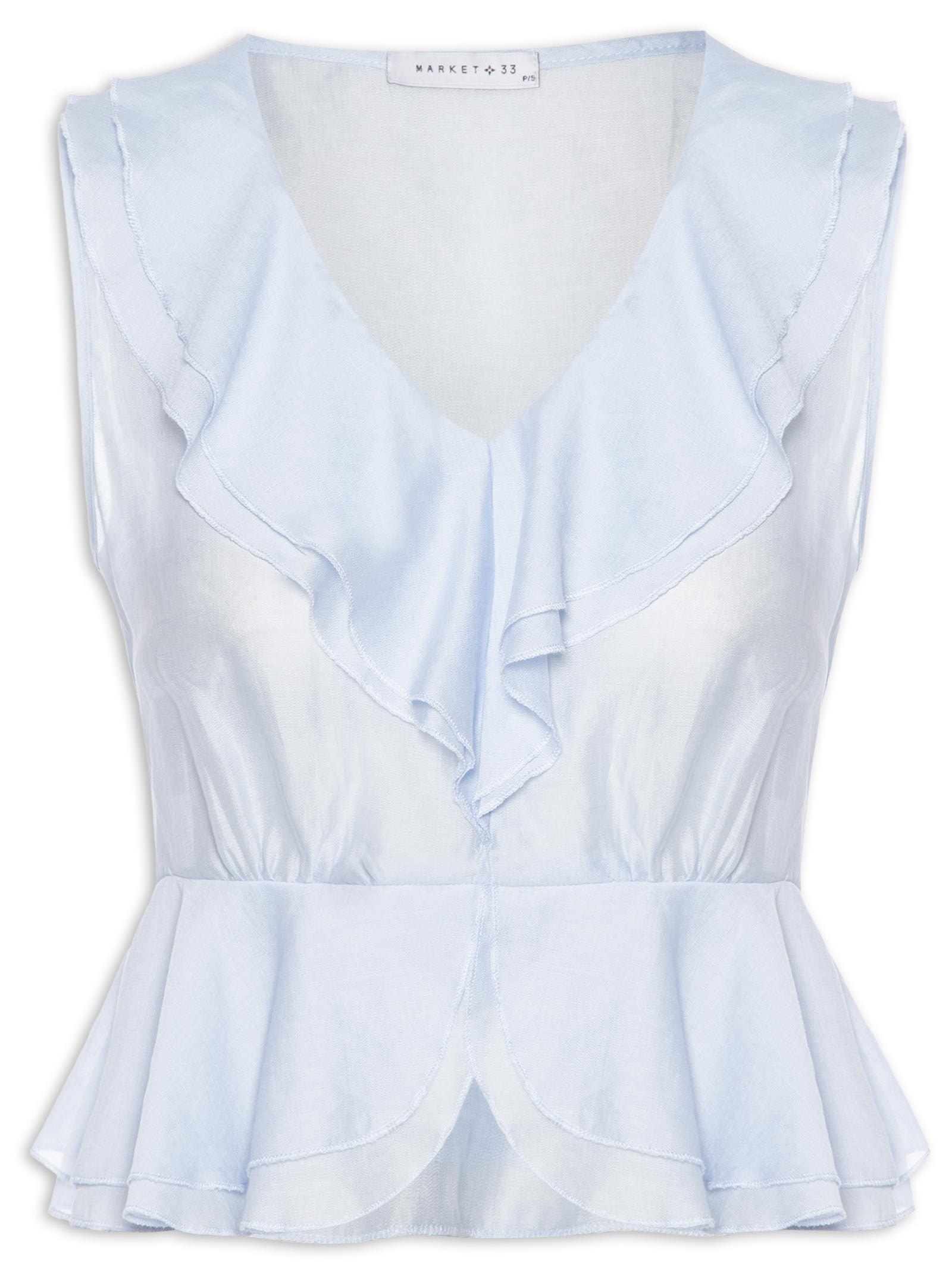 Blusa Feminina Com Babados Azul Market 33