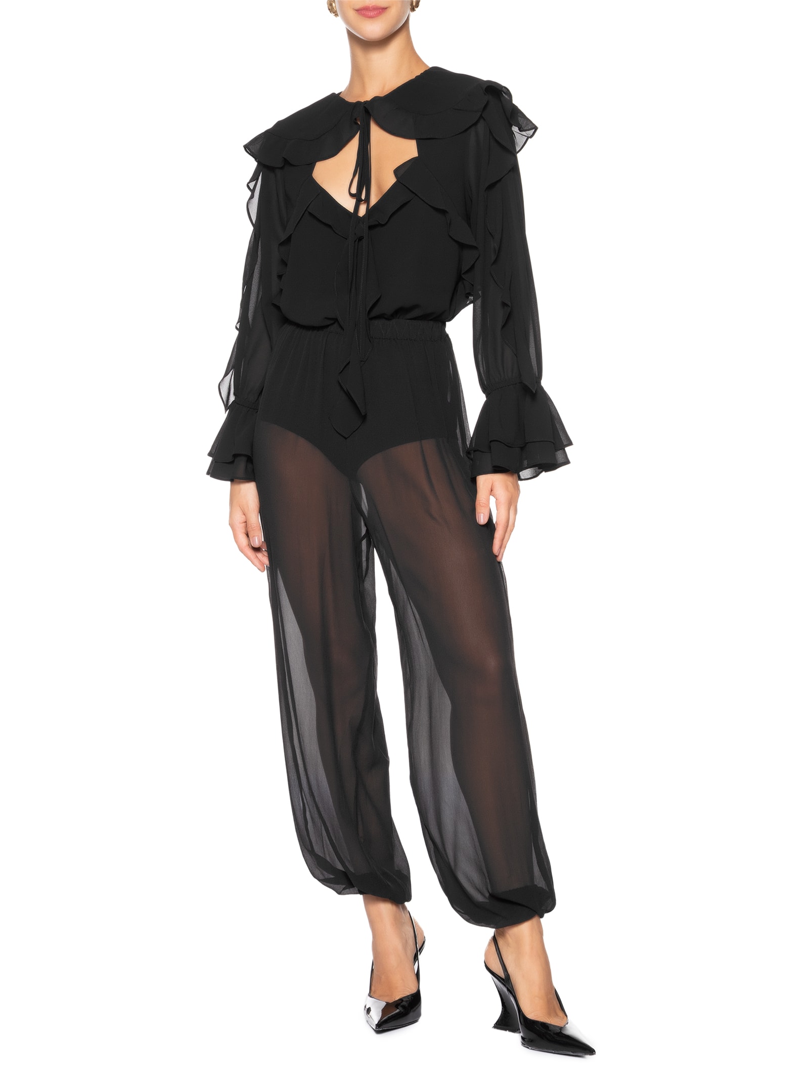 Blusa Feminina Com Babados Em Chiffon Preto '2Essential