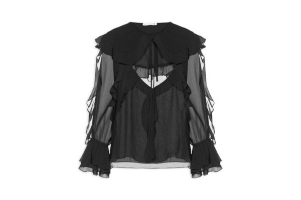 Blusa Feminina Com Babados Em Chiffon - Preto