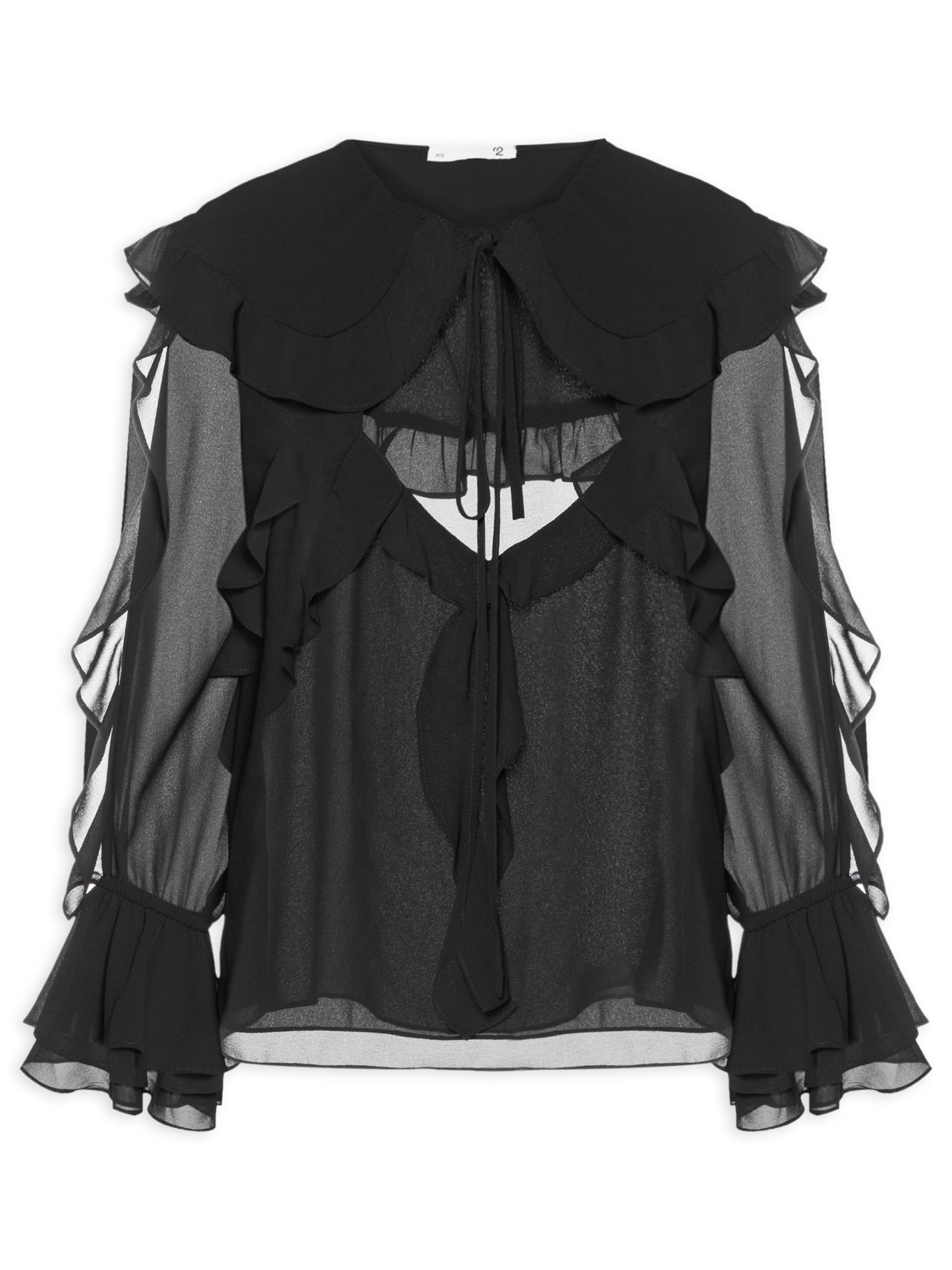 Blusa Feminina Com Babados Em Chiffon Preto '2Essential