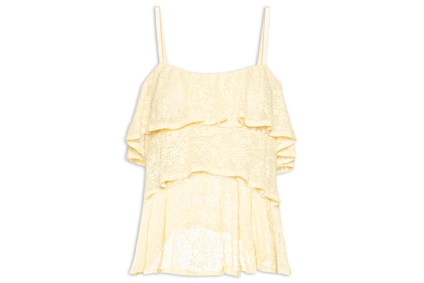 Blusa Feminina Com Babados Em Renda - Amarelo