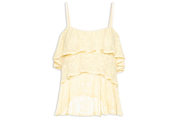 Blusa Feminina Com Babados Em Renda - Amarelo