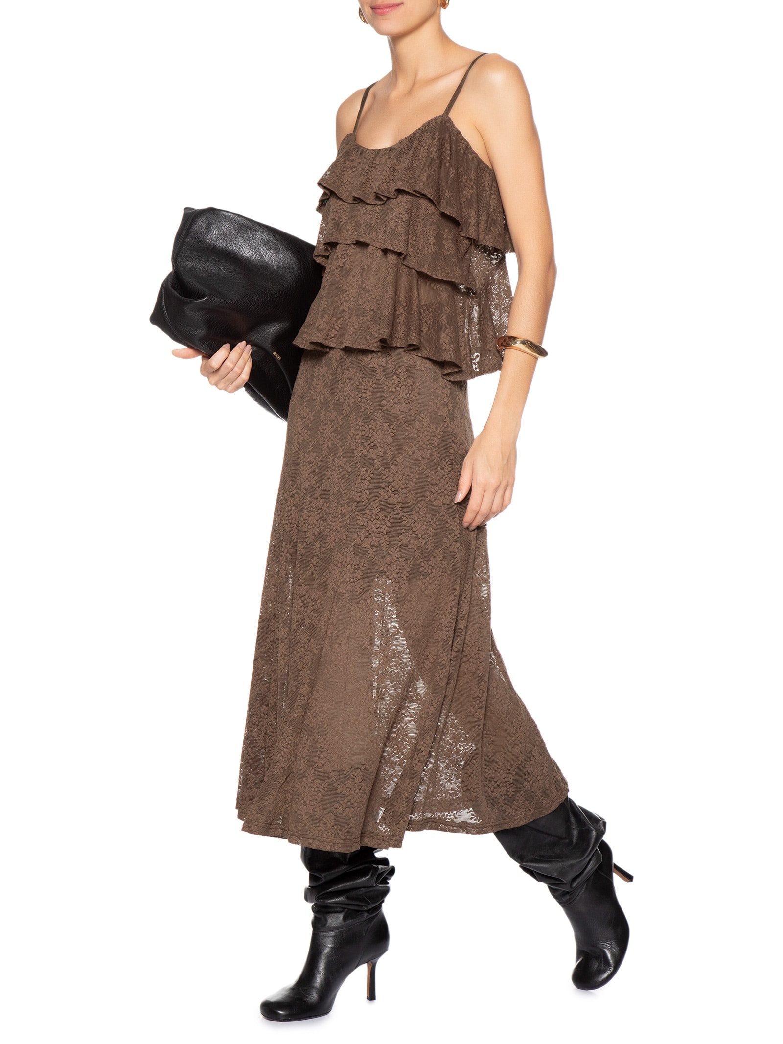 Blusa Feminina Com Babados Em Renda Marrom Market 33