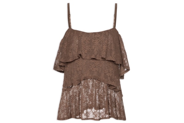 Blusa Feminina Com Babados Em Renda - Marrom