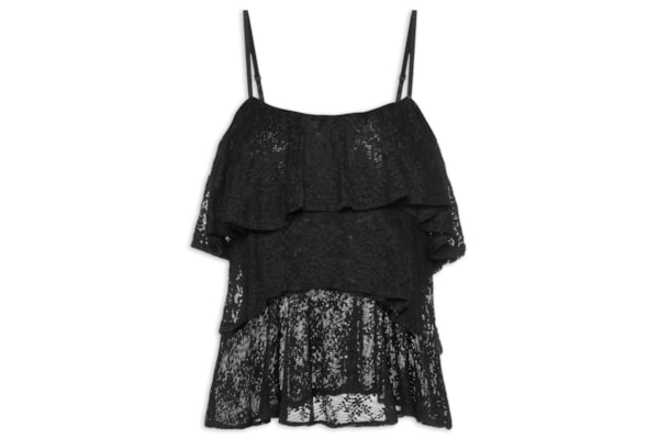 Blusa Feminina Com Babados Em Renda - Preto