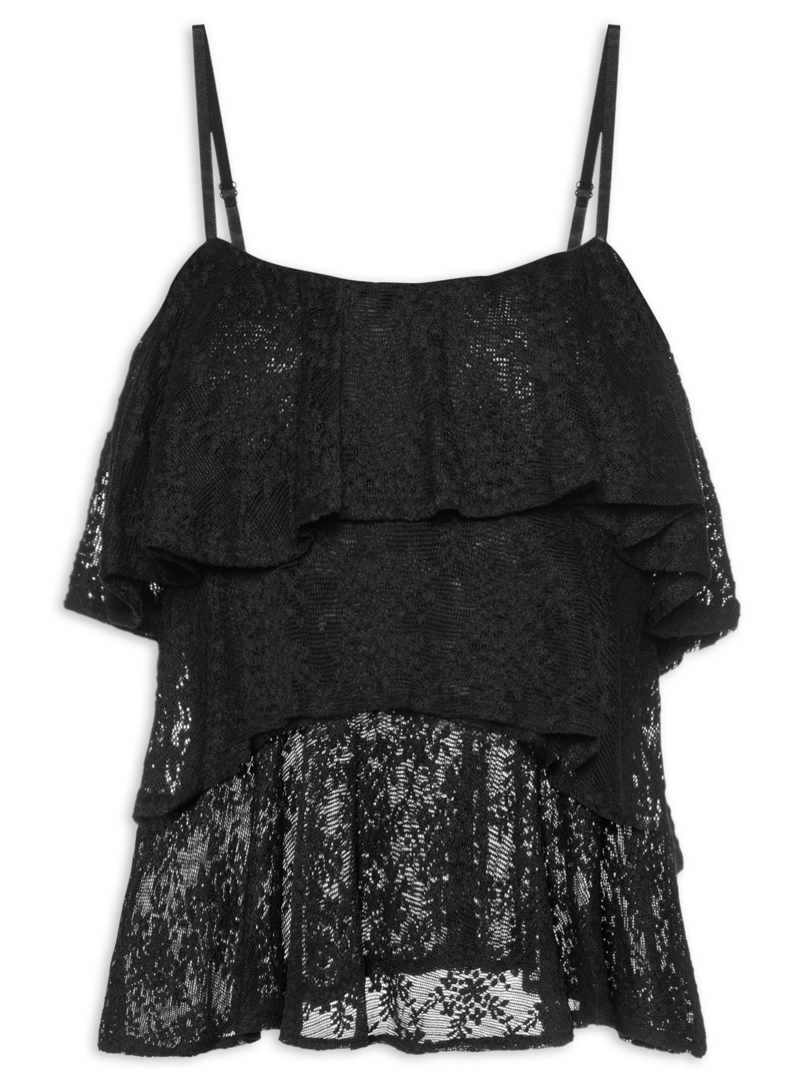 Blusa Feminina Com Babados Em Renda Preto Market 33