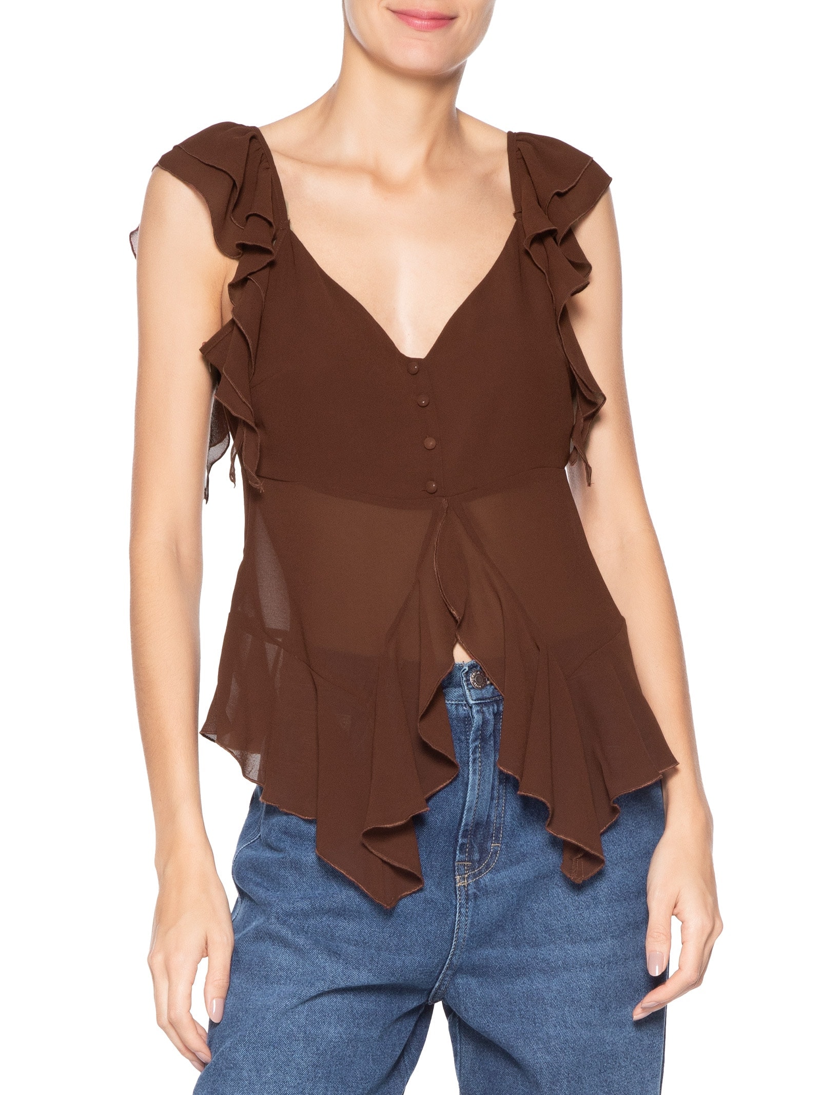 Blusa Feminina Com Babados Marrom Market 33