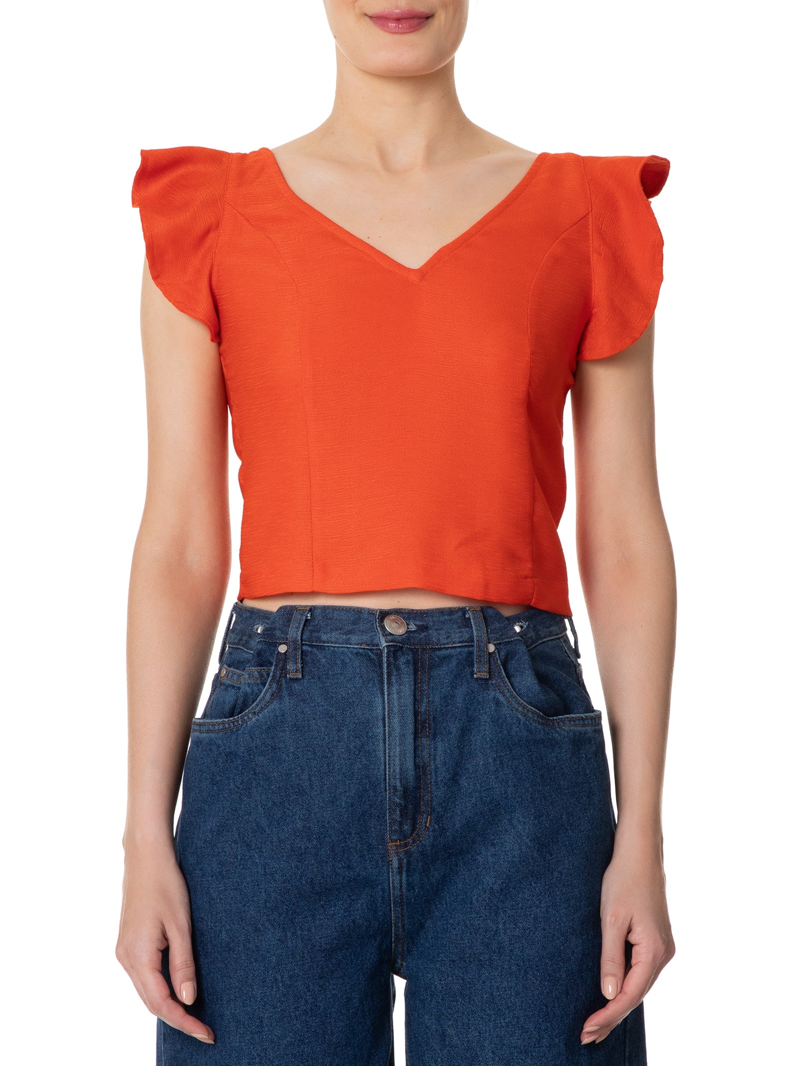 Blusa Feminina Com Babados No Ombro Laranja '2Essential