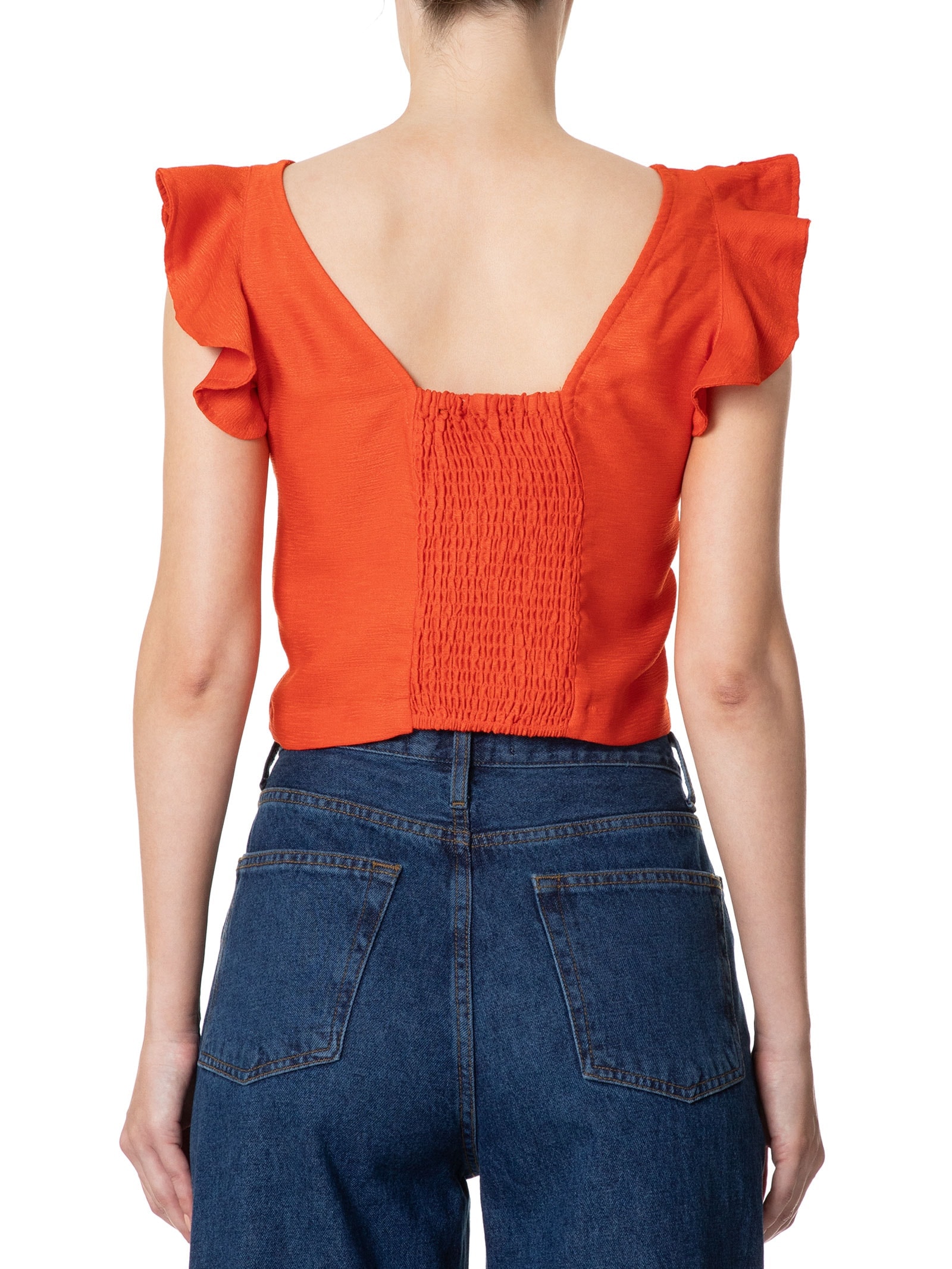 Blusa Feminina Com Babados No Ombro Laranja '2Essential