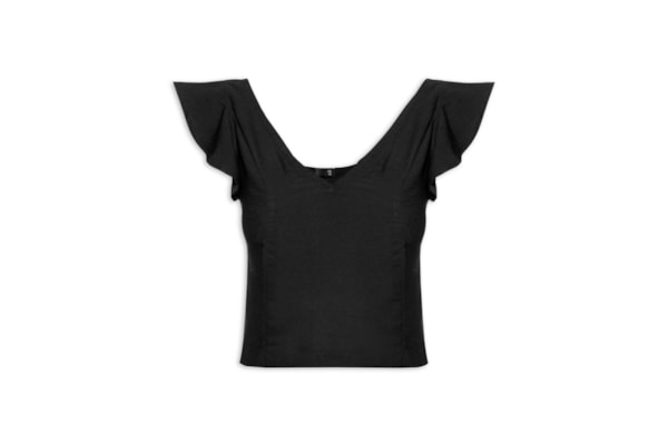 Blusa Feminina Com Babados No Ombro - Preto