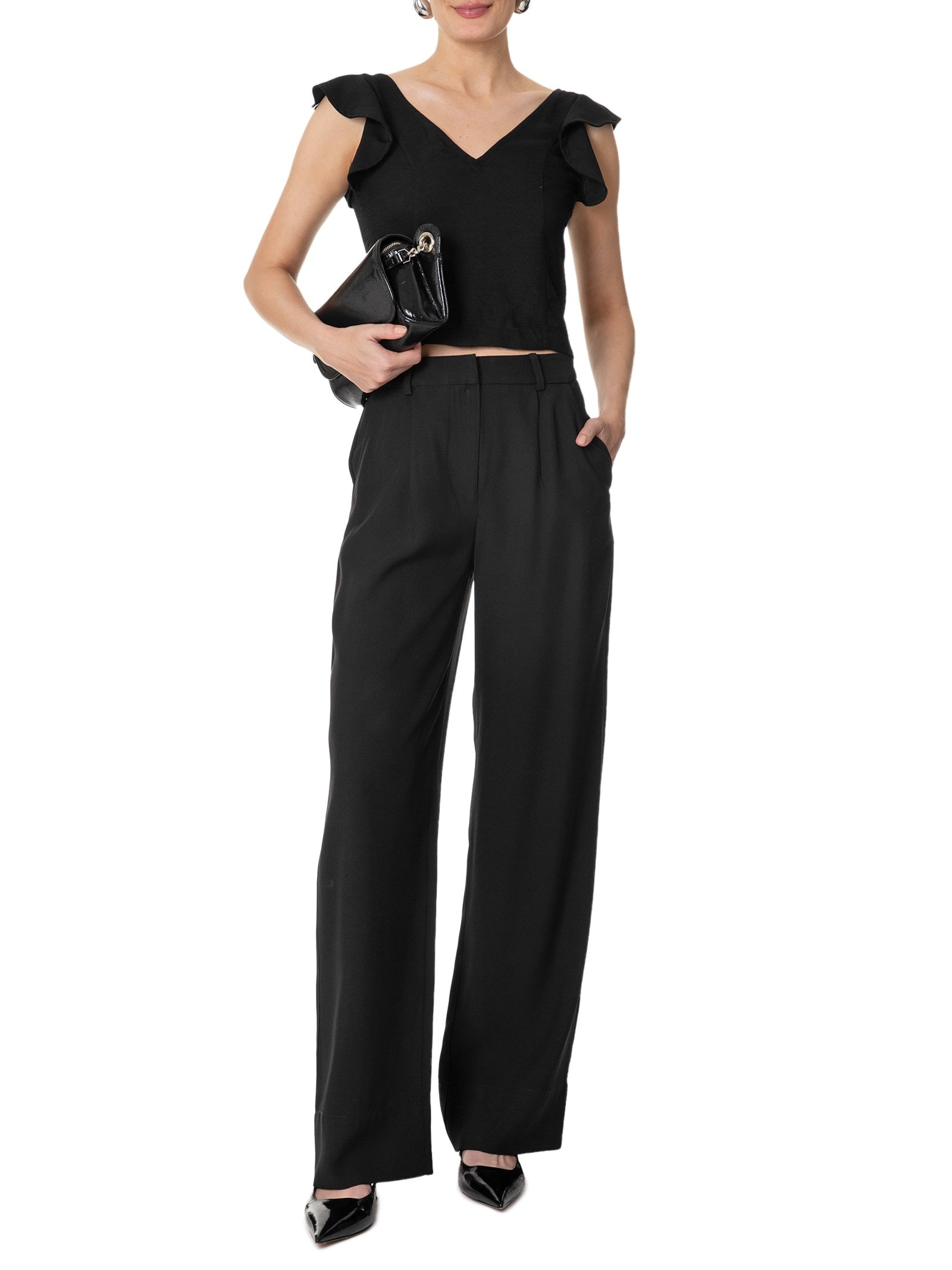 Blusa Feminina Com Babados No Ombro Preto '2Essential