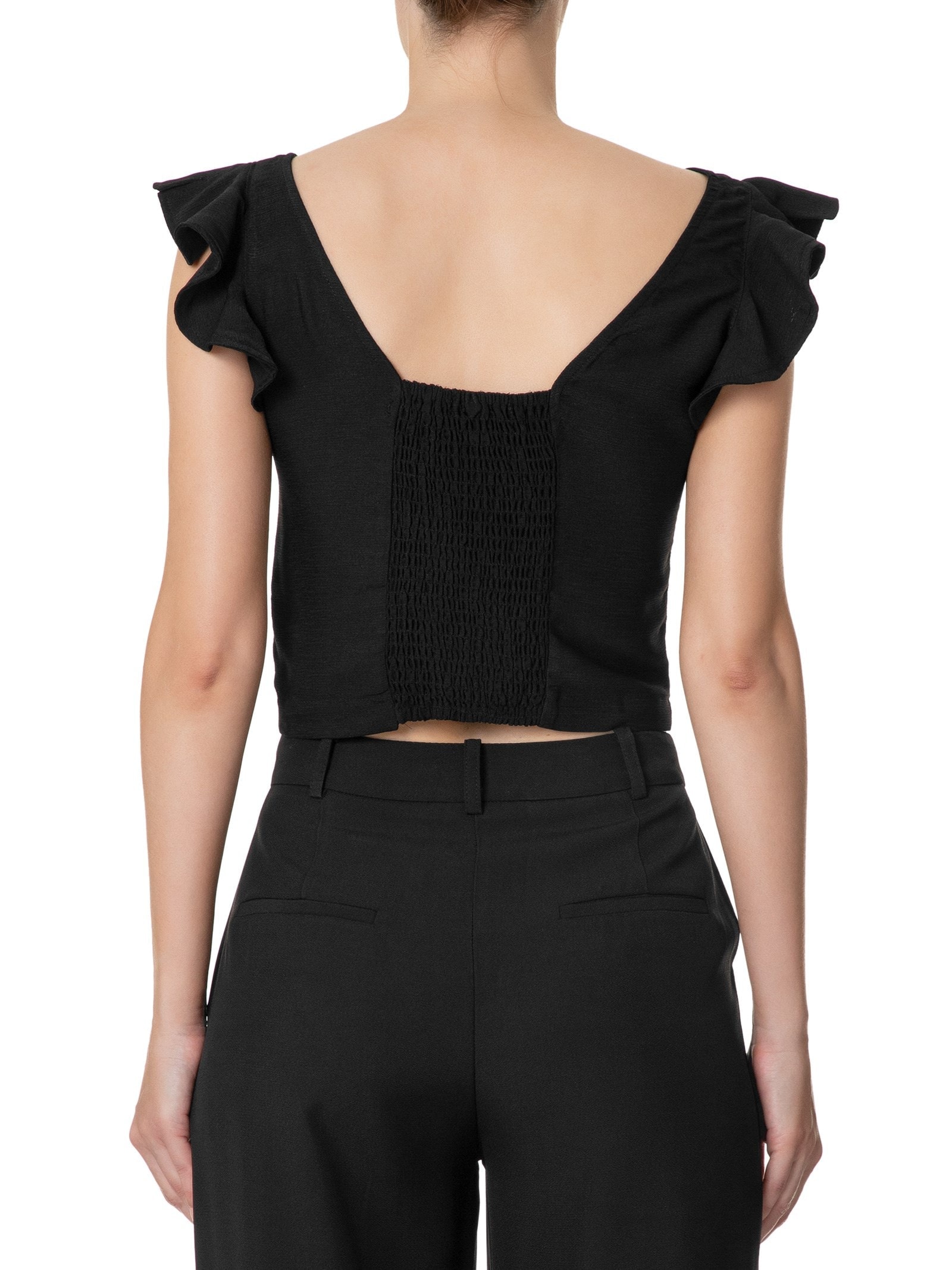 Blusa Feminina Com Babados No Ombro Preto '2Essential