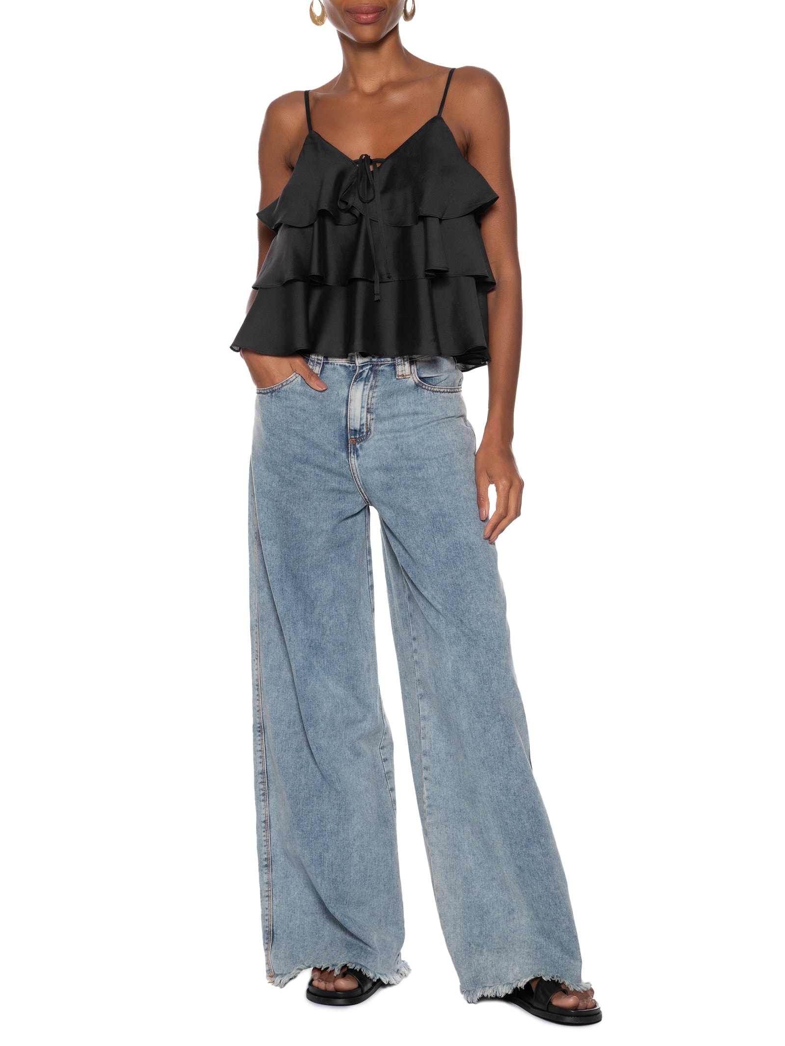 Blusa Feminina Com Babados Preto Market 33