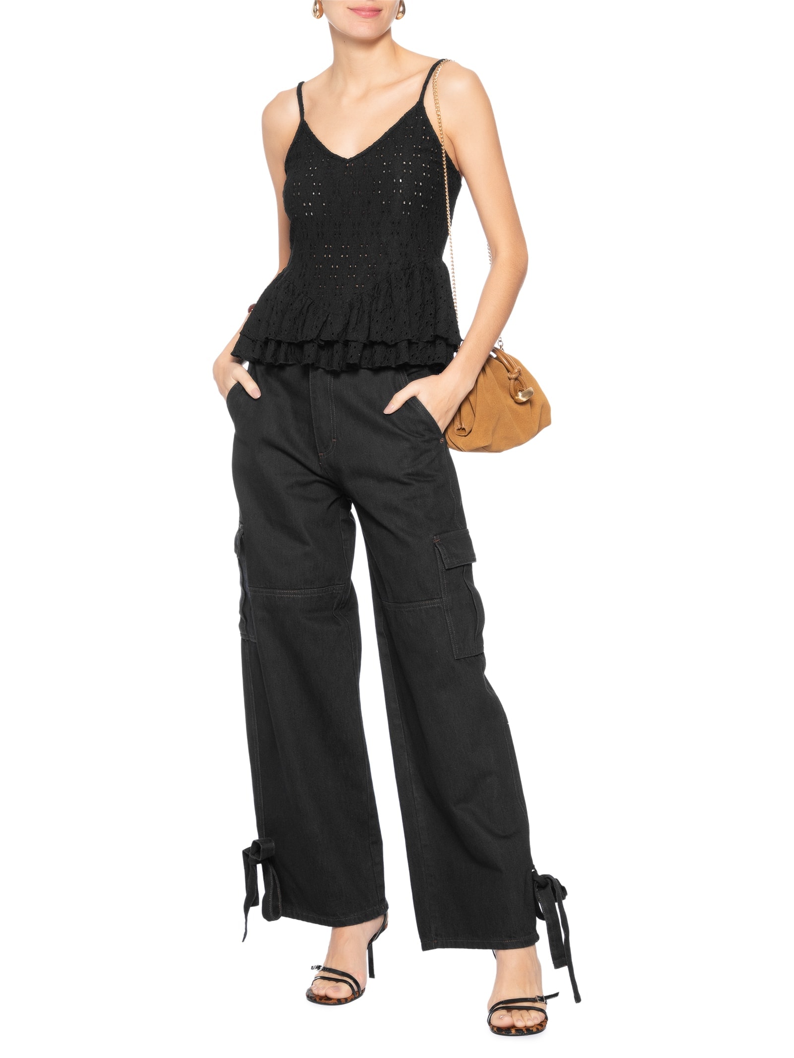 Blusa Feminina com Babados Preto Market 33