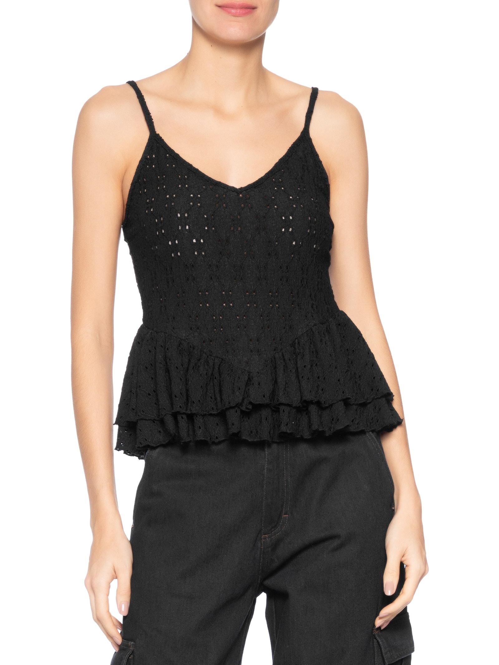 Blusa Feminina com Babados Preto Market 33