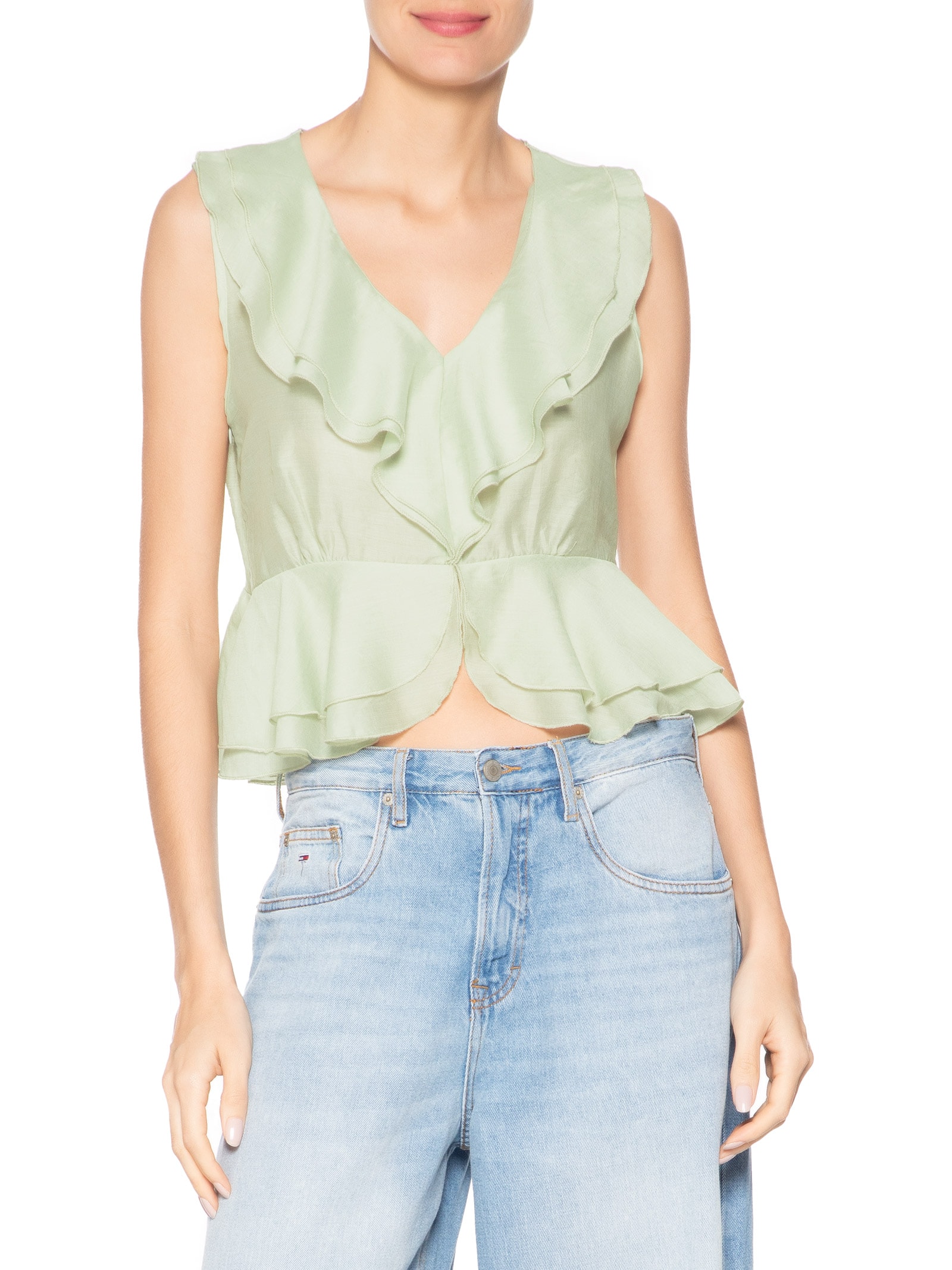 Blusa Feminina Com Babados Verde Market 33