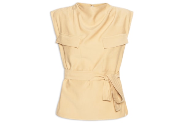 Blusa Feminina Com Bolsos Frontais E Cinto Para Amarração - Bege