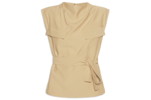 Blusa Feminina Com Bolsos Frontais E Cinto Para Amarração - Bege